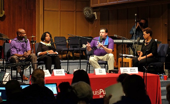 Mayor James Knowles, second from the left, at an NPR forum. Michel Martin, right. - AUGUST JENNEWEIN, COURTESY UMSL