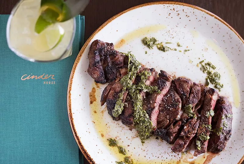 Cinder House utilizes a wood-fired grill for its excellent meat offerings, including a sixteen-ounce prime rib-eye. - MABEL SUEN