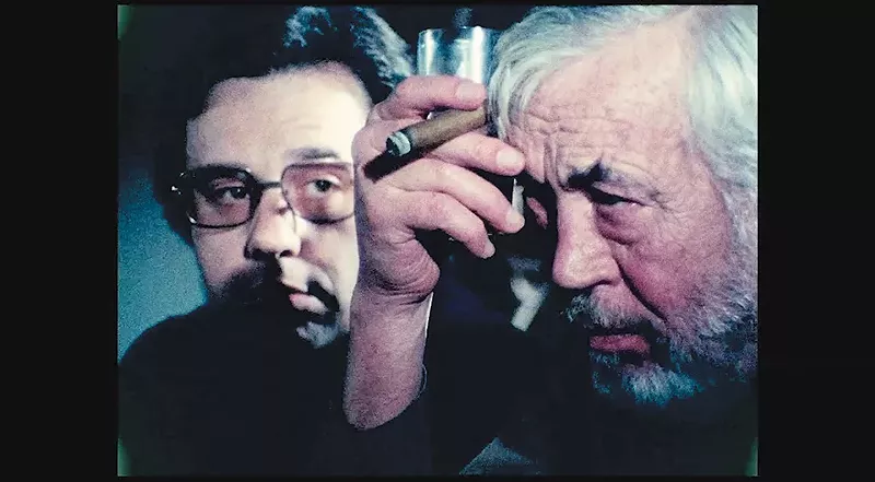 Peter Bogdanovich and John Huston in Orson Welles' magisterial The Other Side of the Wind. - COURTESY OF NETFLIX