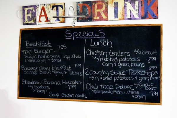 A chalkboard shows off the specials for February 7. - CHELSEA NEULING