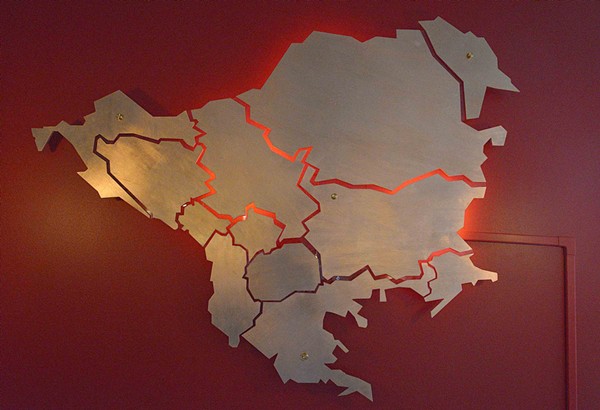 The Nalics hand made this art installation of the Balkan states. It is the same graphic on the food truck. - TOM HELLAUER