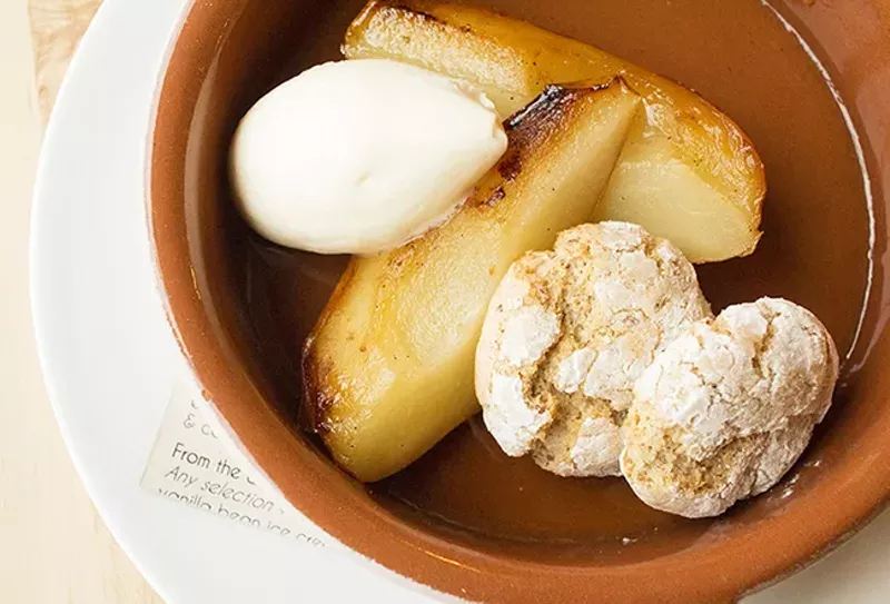Roasted pears with mascarpone and ricciarelli. - MABEL SUEN