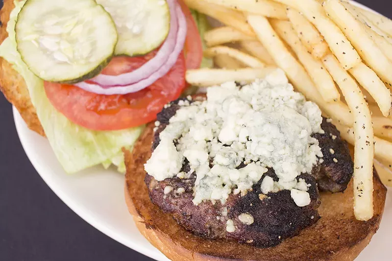 Standard Brewing Company's black and blue burger" with fries. - PHOTO BY MABEL SUEN