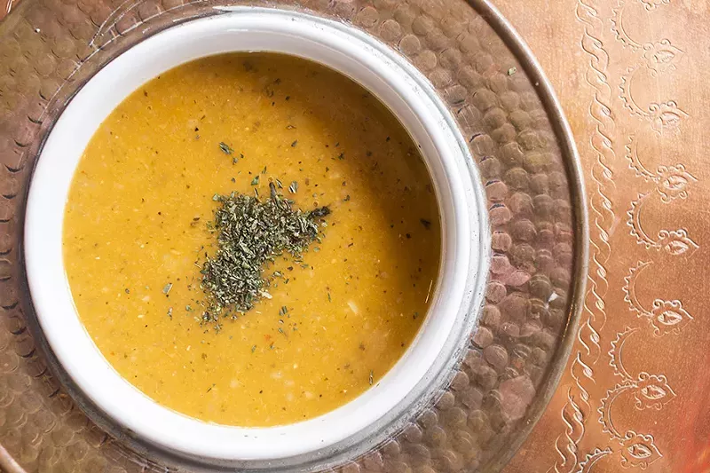 Ezogelin soup with red lentils, rice, spicy tomato sauce and a hint of mint. - PHOTO BY MABEL SUEN