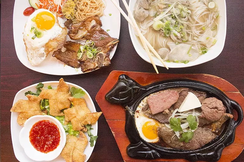 A selection of dishes from VietNam Style: Com Tam Dac Biet, Pho Dac Biet, "Viet Style Cheese Wrap" and Bo Ne Dac Biet. - PHOTO BY MABEL SUEN