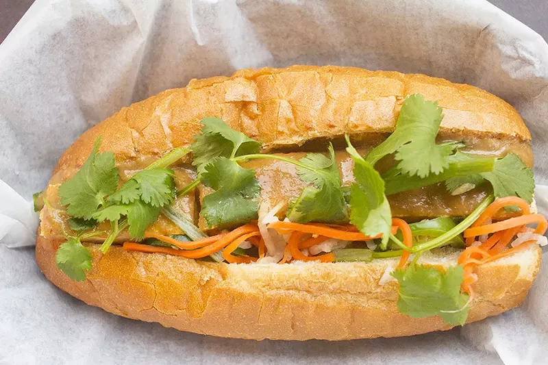 The banh mi tofu with peanut sauce. - PHOTO BY MABEL SUEN