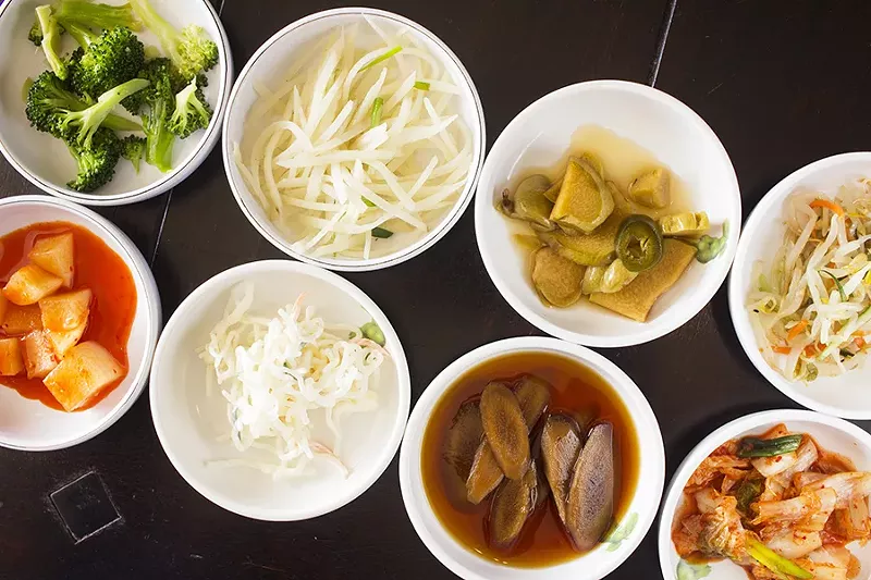 Banchan includes marinated vegetables such as chayote, kimchi, broccoli, burdock and beansprouts. - PHOTO BY MABEL SUEN