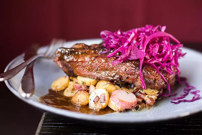 The Bellwether’s pork steak is a thing of beauty: Inside, it’s positively succulent; on the outside, there is a touch of char to give it a suggestion of backyard barbecue. - MABEL SUEN