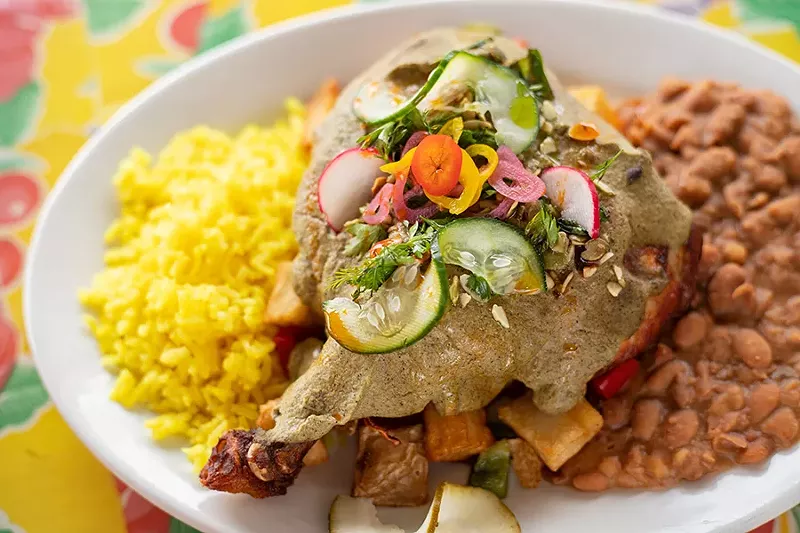 The Pollo Alto is a half chicken cooked sous vide and then fried so that the succulent meat is contained in its golden, crisp skin. - MABEL SUEN