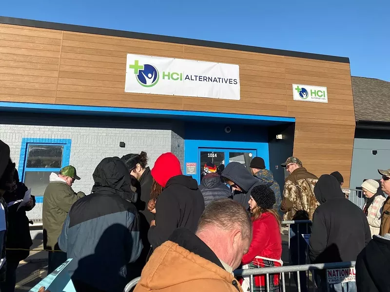 Hundreds lined up to get into a Metro East dispensary. Missouri's dispensaries are months from opening. - LIZ MILLER