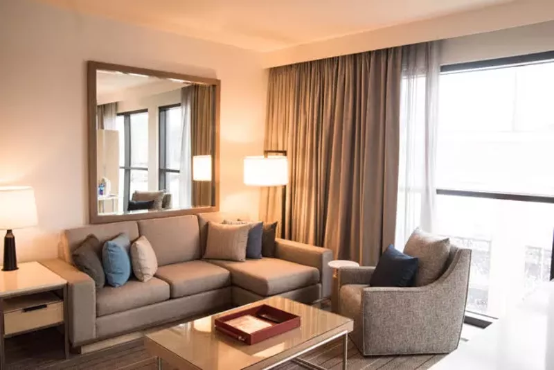 A seating area inside one of the 216 rooms at the Live! by Loews hotel. - TRENTON ALMGREN-DAVIS