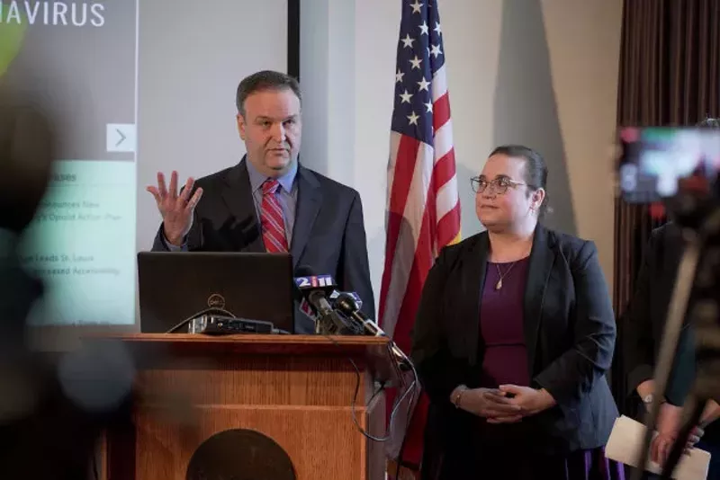 St. Louis County Executive Sam Page answers questions about COVID-19 at a February news conference. - COURTESY ST. LOUIS COUNTY