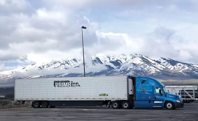 Chet's rig parked for the day on the morning of March 30 at the Flying J Travel Center in McCammon, Idaho, after an overnight leg. En route from Laredo, Texas, to Hermiston, Oregon, for delivery early the next morning. - CHET GORDON