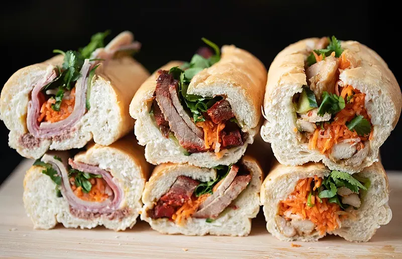 BBQ pork banh mi with char siu pork belly. - MABEL SUEN