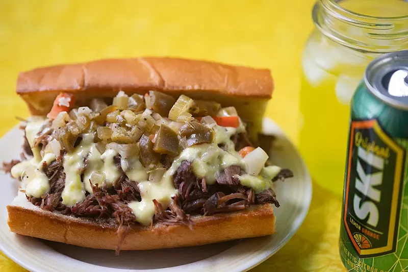 Italian beef with braised chuck, giardiniera and jus. - MABEL SUEN