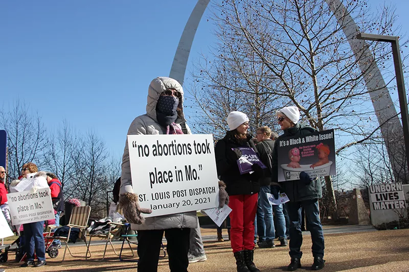 Anti-abortion protesters gathered in St. Louis in February to celebrate a misinterpreted news story they claimed proved Missouri is "abortion free." - DANNY WICENTOWSKI