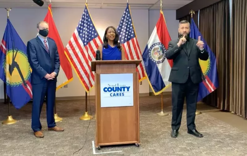 St. Louis Mayor Tishaura Jones and County Executive Sam Page (left) announce the latest health order. - SCREENSHOT