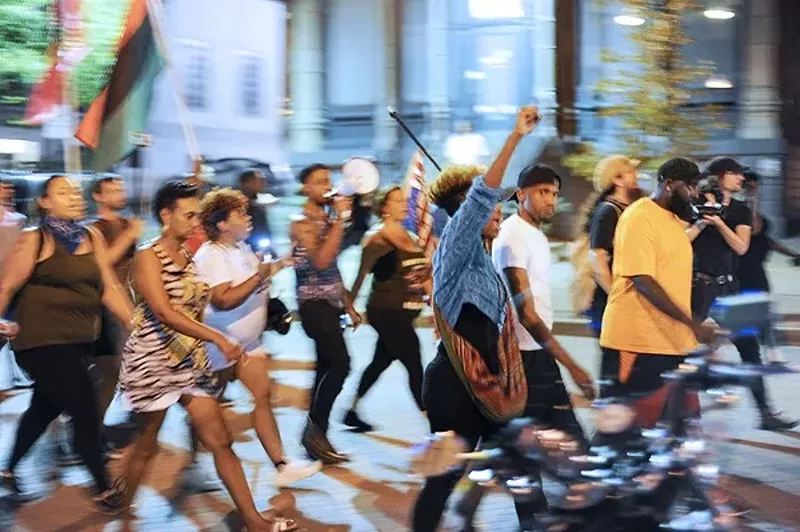 Protesters march through St. Charles in 2017 following the acquittal of ex-St. Louis police officer Jason Stockley. - KELLY GLUECK