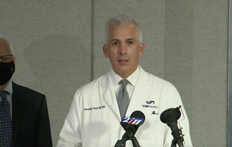Dr. Alex Garza of the St. Louis Metropolitan Pandemic Task Force calls for a statewide mask mandate on Friday, Nov. 13, 2020. - SCREENSHOT