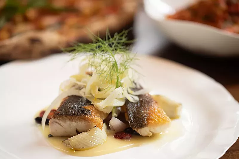 Classical cod and potato veloute with capers, taggia olives, cherry tomato, roasted red onion and fennel salad. - MABEL SUEN