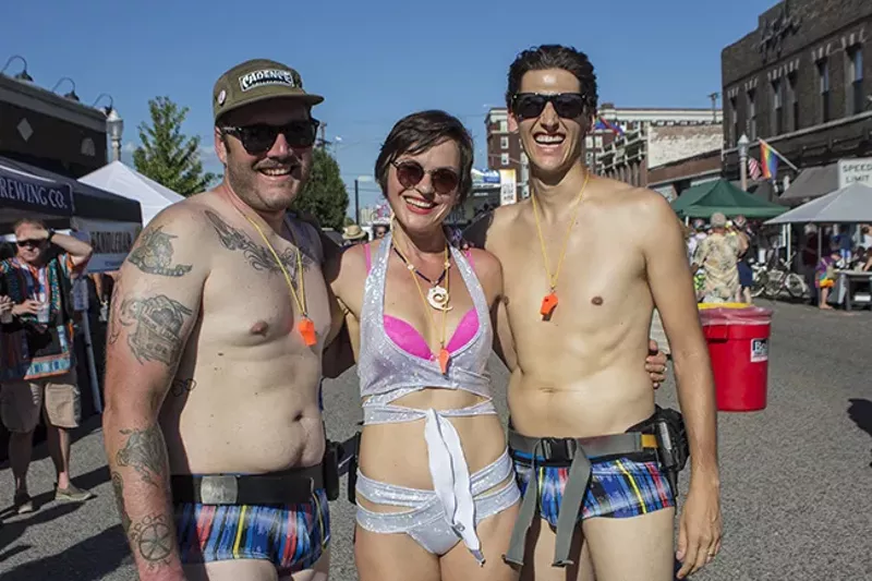 The main organizers of St. Louis' World Naked Bike Ride since 2014, from left: Matt Hartman, Tatyana Telnikova and Matt Green. - SARA BANNOURA