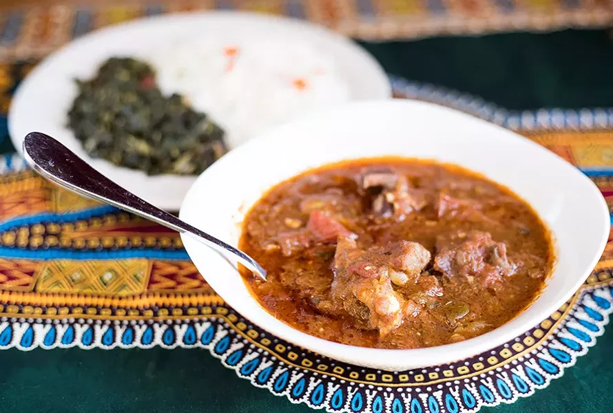 With a blend of ginger, garlic, herbs and spices cooked with tomatoes, onions and potatoes, goat curry is delectable. - MABEL SUEN