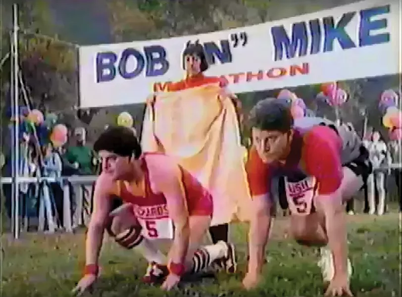 Goofy commercials, like this one with Mike Bush, endeared Bob Richards to viewers. - VIA YOUTUBE