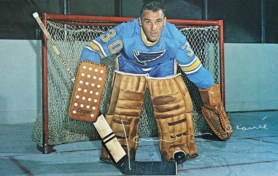 Jacques Plante won his seventh Vezina Trophy with the Blues in 1968 as part of tandem with Glenn Hall. - COURTESY OF MISSOURI HISTORY MUSEUM