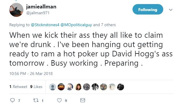 Jamie Allman Vows To Ram A Hot Poker Up Parkland Student S Ass