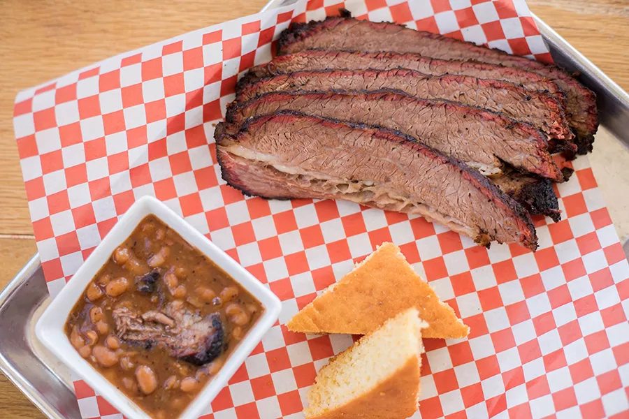 Smoked brisket with pit beans and cornbread. - MABEL SUEN