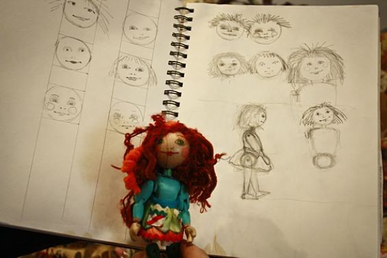 Dolly and a few of Linquist's preliminary sketches. - SAVANNAH DODD