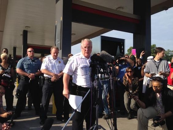 Ferguson police chief Tom Jackson reveals the name of the officer who shot Michael Brown. - CHAD GARRISON