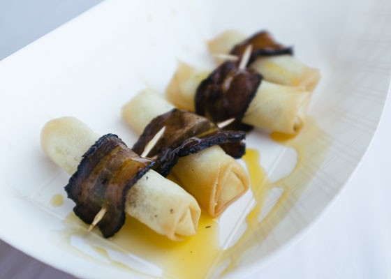 Bacon-wrapped spring rolls at Naked Bacon. | Bryan Sutter