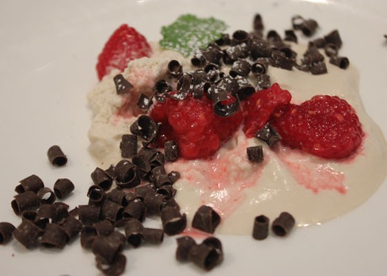 Foam Rush with macerated raspberries, Oatmeal Stout foam and shaved dark chocolate. | Nancy Stiles