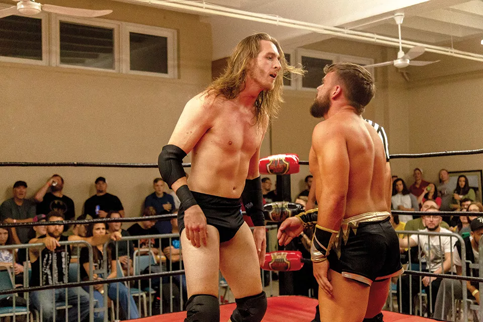 Curt Stallion (left) and Jake Lander (right) fought Daga at the October 5 show. - MONICA MILEUR