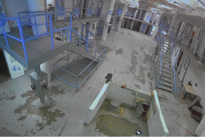 A photo of the video live feed showing the fourth floor of the City Justice Center on Monday. - DOYLE MURPHY