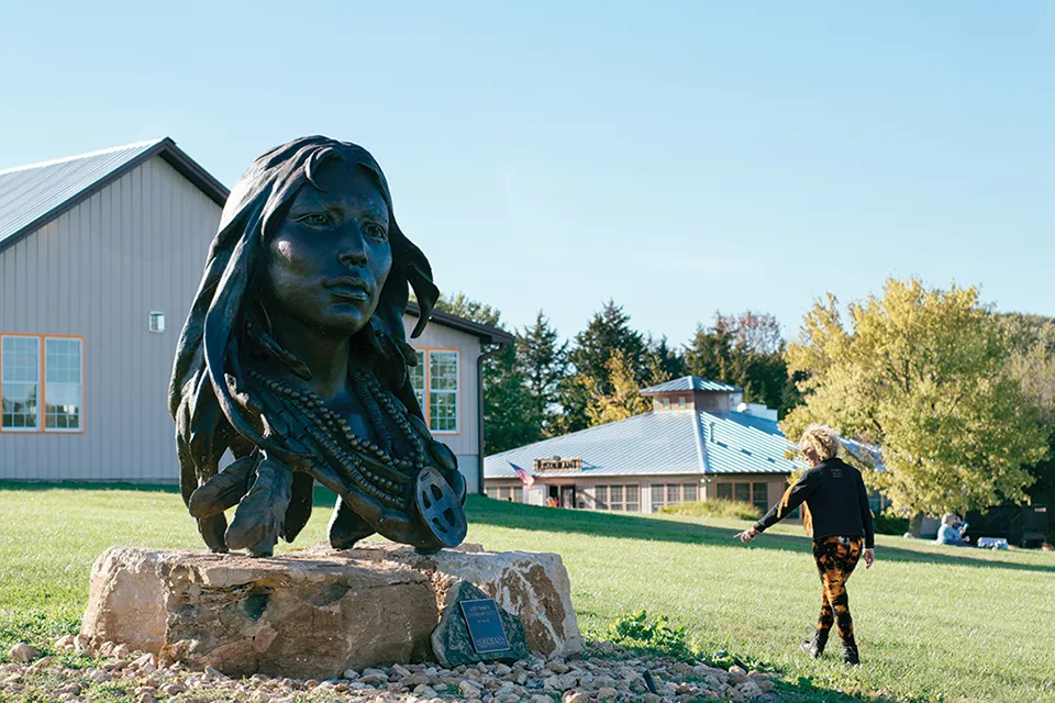 A bronze bust of a Tocobaga Indian princess greets visitors to Balducci's Vineyard. - PHUONG BUI