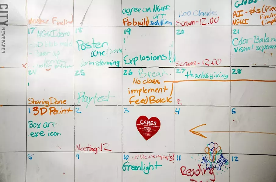 A whiteboard inside RIT's MAGIC center. - PHOTO BY MARK CHAMBERLIN