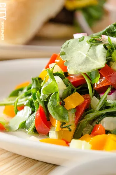 Green Salad with peppers, onions, and radishes from La Marifinga. - PHOTO BY MARK CHAMBERLIN