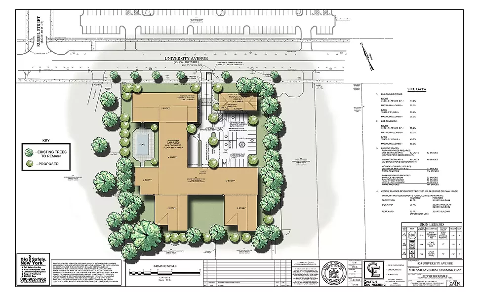Morgan Management’s plan for 933 University Avenue includes a 102 apartment building (three and four stories tall), underground and surface parking, and a new building for Monroe Voiture. - PROVIDED PHOTO