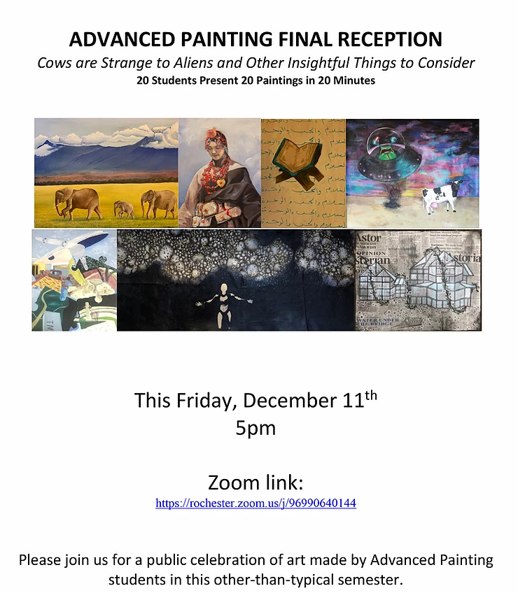 Advanced Painting Final Reception: Cows are Strange to Aliens & Other Insightful Things to Consider @ AsIs Gallery, Sage Art Center