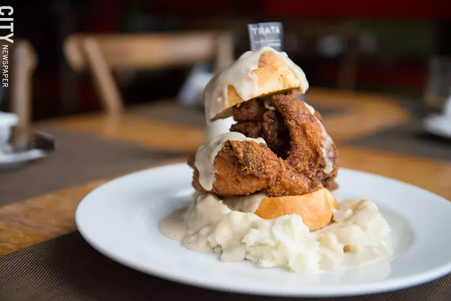 The buttermilk fried chicken at TRATA. - PHOTO BY THOMAS J. DOOLEY