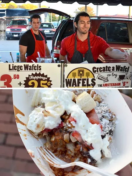 The Wafel Truck served up hot wafels at the October Food Truck Rodeo. (bottom) An Amsterdam wafel with all the trimmings. - PHOTO BY MATT DETURCK