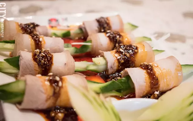 Sliced pork in garlic chili sauce. - PHOTO BY JACOB WALSH