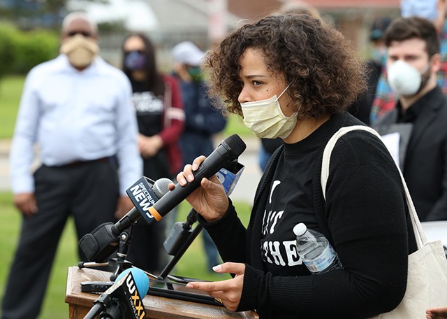 Stevie Vargas, an organizer of the the May 30 Black Lives Matter rally, speaks during a press conference on Tuesday, June 2. - PHOTO BY MAX SCHULTE
