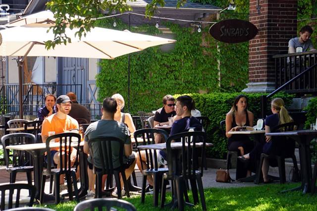The scene outside Sinbad's Mediterranean Cuisine on June 4, 2020, the first day outdoor restaurant seating was re-introduced. - PHOTO BY GINO FANELLI