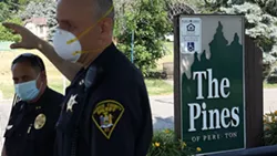 Fairport Police Chief Sam Farina (L), and Monroe County Sheriff's Dept. Captain Andrew DeLyser (R) talking with reporters on Thursday. - PHOTO CREDIT MAX SCHULTE, WXXI NEWS