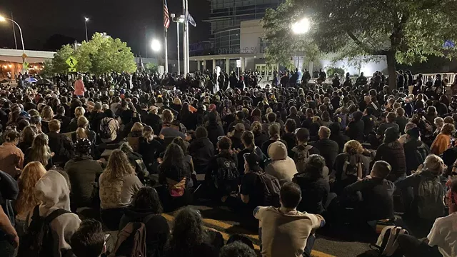 Hundreds of protesters gather in front of the Public Safety Building on Monday night. - VIA WXXI NEWS, CREDIT SPECTRUM NEWS
