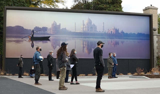 The George Eastman Museum on Thursday dedicated its new visitor center, which opens to the public on Saturday. One of Kodak's vintage Coloramas depicting the Taj Mahal guides your way to the new entrance. - PHOTO BY MAX SCHULTE / WXXI NEWS