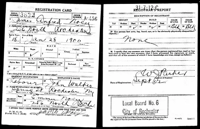 James Noey's military registration card circa 1918. - PHOTO PROVIDED